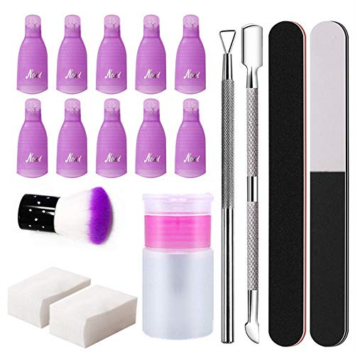 AIITLLYNA Nagellackentfernung,Nagellack Gel Entferner Tools Kit mit Nagel Klammer,Nagelentferner Wattepads,Nagelfeilen Set,Nagelbürsten,Spenderflasche,Triangel-Nagelhautschieber und -Schneider