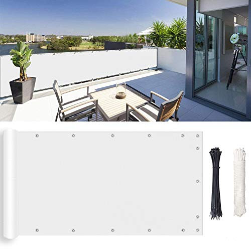 ROBAG Chain Link Fence Privacy Screen, Low Visibility, Includes 50 pc Cable Ties for Patio, Fence, Backyard, Porch, 0.75x7m, White