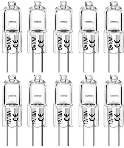 VINBE Halogen Bulb G4 10 Watt 120lm Bi-Pin Bulb (10 Pack) 12 Volt A/C or D/C for Under Cabinet Puck Light, Track Lighting, 2 Pin JC Warm White 2700K Dimmable