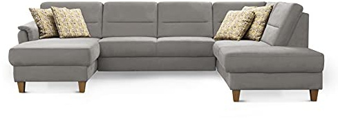 CAVADORE Wohnlandschaft Palera / Federkern-Sofa in U-Form im Landhausstil / 314 x 89 x 212 / Mikrofaser-Bezug, Hellgrau