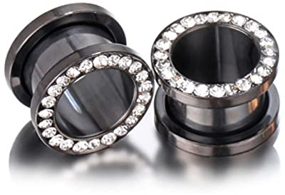XINHE 1 Paar Edelstahl Ohr Plugs Mit Diamant Ohr Tunnel Expander Set Piercing Schmuck,Schwarz,10mm