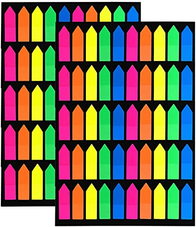 VANRA 2000 Stück Aufkleber mit Pfeilflaggen, selbstklebende Marker, Tabs, Haftnotizen, Seitenstreifen, Index-Etiketten zum Markieren und Lernen, 10 Sets