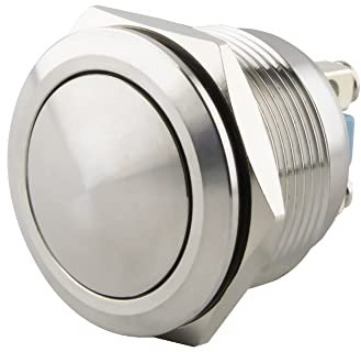 SeKi Pulsador de acero inoxidable de 16 mm de diámetro, forma curvada, conexión de rosca, pulsador de timbre.