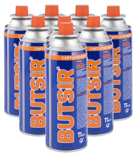 Pack de 8 Cartuchos Butano BUTSIR B-250 Compatible con Camping Gas Portátil, Hornillo y Cocina Modelo EN417 Tipo MSF_1 (227 gr)