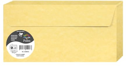 Clairefontaine 120005C - Packung mit 20 Umschlägen Pollen, selbstklebend, Format DL 11x22cm, 120g, ideal für Einladungen und Korrespondenz, Marmor Gämse, 1 Pack