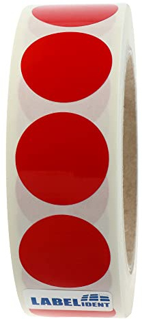 Markierungspunkte rot - Ø 30 mm - 1.000 bunte Klebepunkte auf 1 Rolle(n), 40 mm Kern, Polyethylen, Inventuretiketten selbstklebend