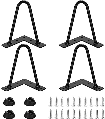 Johotone Furniture Legs Heavy Duty Metal Hairpin Legs 6 Inch Cabinet Legs with Rubber Floor Protectors Screws for Sofa Cabinet Dresser TV Stand Wardrobe 4 Pcs Black