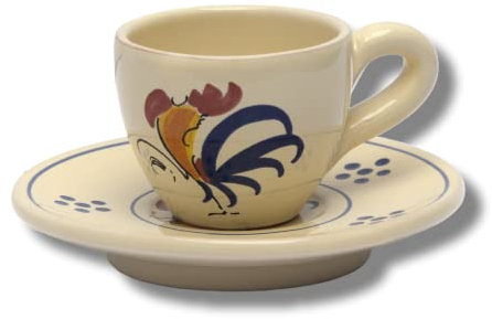 Colì Set tazza da espresso con piattino in terracotta, Tazzina da caffè, Disegno Gallo, 100 ml Maioliche e Terrecotte.
