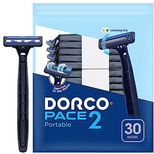 Dorco Pace 2 Disposable Razors for Men (30ct), 2 Blades Shaving Razor, Open-Flow for Easy Rinsing, Lubricating Strip for a Comfortable Shave, Ideal for Travel and Everyday Use