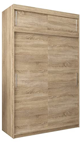 MEBLE KRYSPOL Tokyo 150 Kleiderschrank mit Zwei Schiebetüren für Schlafzimmer – moderner Aufbewahrungsschrank mit Kleiderstange und Regalen – 150x240x62cm - Sonoma mit Verlängerung