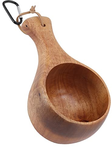 Kuksa Holzbecher, Campingbecher im nordischen Stil, handgefertigt, natürlicher, tragbarer Holzbecher, Trinkbecher für Kaffee, Tee und Milch