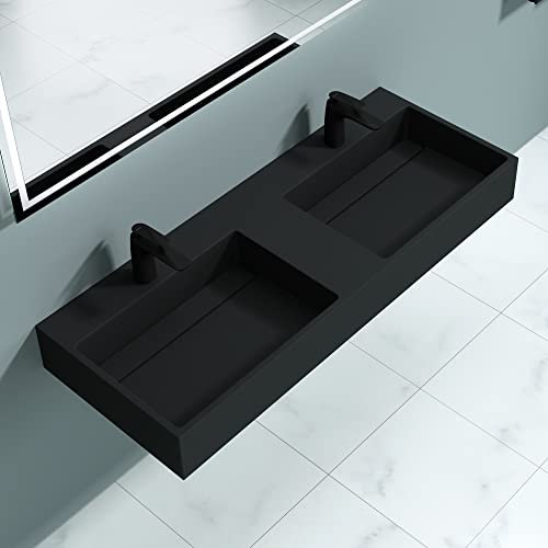 doporro Double Lavabo Suspendu Gris Noir Mat 120cm Double Vasque à Poser Lave Mains Rectangulaire de Qualité pour Salle de Bain 120x48x13cm Colossum12