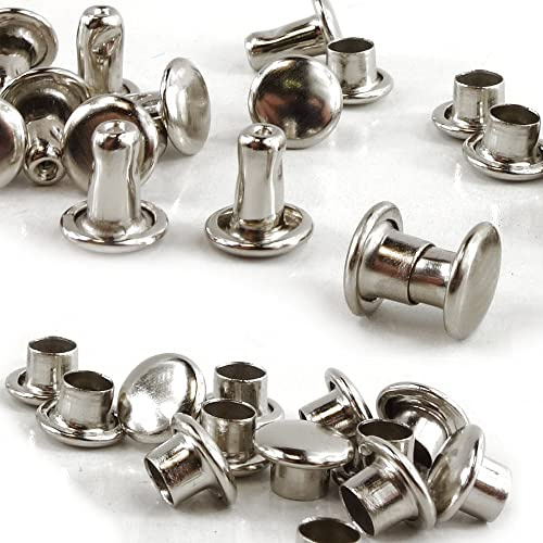 200 Stück Hohlnieten 6mm Stiftlänge, silber, Doppelholnieten, Nieten mit Doppelkappe Ober- Unterteil mit geschlossener Kappe, DIY Leder Gürtel Nieten, Gürtelnieten Taschennieten Ledernieten