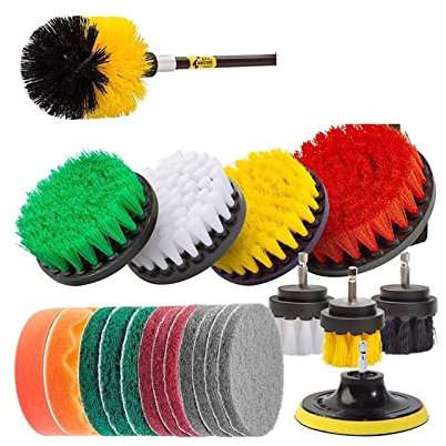 Auto-Schrubbbürste for Bohrer, Schrubbpads und Schwamm mit langem Aufsatz, Staubreinigungswerkzeug-Set for Badezimmer, Küche, Dusche, Fliesen, Automobil, 22-teilig