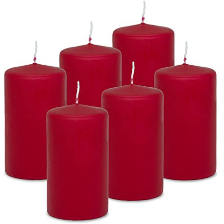 DecoLite: 6x Stumpenkerzen 100/60 mm Safe Candle - Selbstverlöschend - Brenndauer ca. 36 Stunden - 100% made in Germany von Wenzel Kerzen Wachskerzen - RAL Zertifiziert (rot)