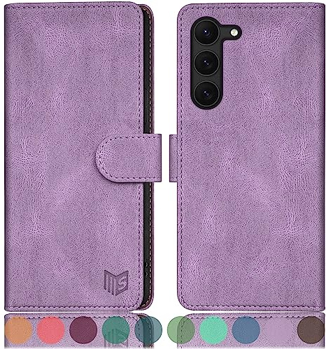 SUANPOT [RFID Schutz für Samsung Galaxy S23 5G Hülle PU Leder Handyhülle Lederhülle Klapphülle Kartenfach Flip Cover für Samsung S23 Handy hülle Leather Wallet Phone Case Flieder Lila