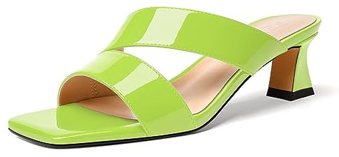 FEMSTEP Donna Western 2 Inch A Scatto Casual Pelle Liscia Aperta Tacco Basso Sera Solido Sandali Moda Verde Lime Dimensione 35