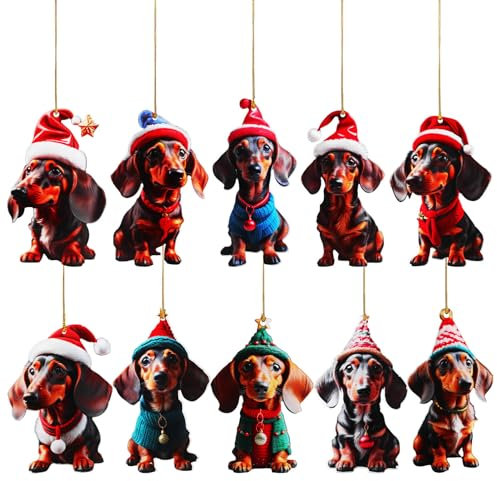 Abaodam Handbemalte Dackel Weihnachtsbaum Ornament Set Dekorative Outdoor Hängende Ornamente