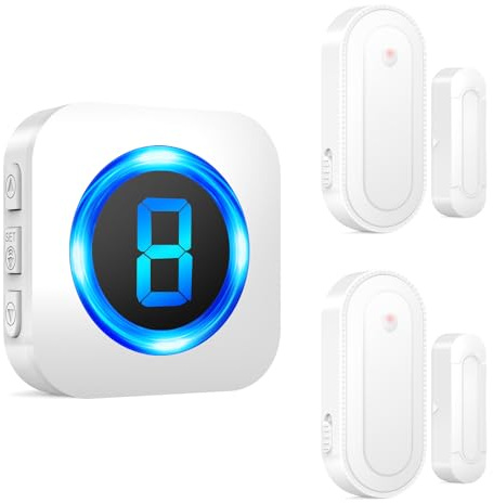 SURFOU Wireless Doorbell Chime with 2 Sensors 1 Receiver,Door Chimes When Door Opens,Door Sensor Chime,Alarms for Business/Home,Digital Doorbell Chime,55 Chimes 5 Volumes,1000FT/300M,IP55 Waterproof