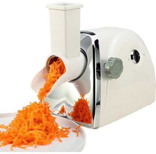 McbeAn Rallador De Queso Comercial, Trituradora De Queso Automática, Tres Cuchillas De Tambor, Rallado Y Rebanado 2 En 1, Corte Rápido para Ahorrar Tiempo, para Frutas, Verduras Comerciales