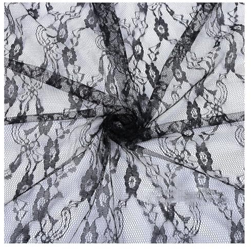 Yurosiay 1 Meter Blumen Spitzenstoff 150cm Breite Spitze Stoff zum Nähen Spitzenstoff Meterware Vintage Blumen Tüll Spitzenbesatz Spitzenband Dekostoff Spitze für DIY Handwerk Kleidung Schwarz