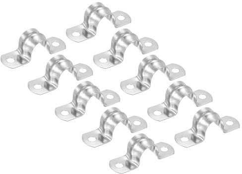 PATIKIL 0.98 inch/25mm Rigid Pipe Strap Clamp, 50 Pcs 304 Stainless Steel Two Hole U-Shape Tube Clip Pipe Fasten Holder for Pipe Fixing