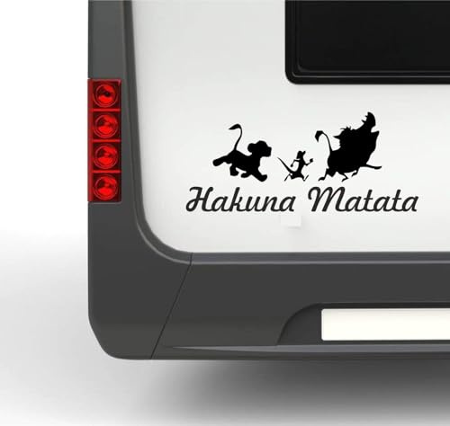 Rakelfix Wohnmobil Wohnwagen Aufkleber Schriftzug Hakuna Matata Typ2 ca 35cm mit 3 lustigen Tieren Sticker Autoaufkleber