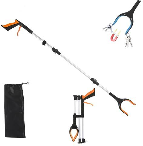 42.9'' Litter Pickers Grabber Stick, Long Arm Effort-Saving Helping Hand Grabber with Magnetic Grip Tip & 360° Ratation Wide Claw, Lightweight Litter Picker Tools for Garden Home