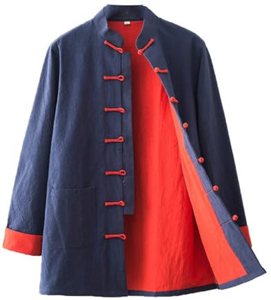 PTATT Chinesische Kung Fu Jacke Tang Anzug Für Männer Kung Fu Kleidung Große Größe Tops Martial Art Baumwollhemd blue-4XL