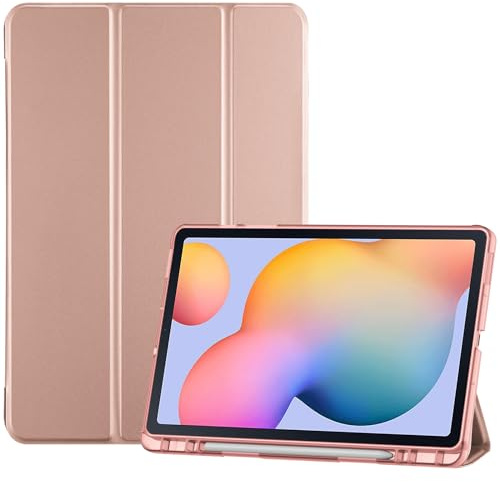 ProCase Funda para Galaxy Tab S6 Lite 10.4 2024 2022 2020 con Soporte para S Pen (SM-P620/P625/P613/P619/P615/P610), Funda Trifold, TPU Suave Translúcida, Despertar/Reposo Automático - Rosegold