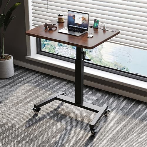 Überbetttisch mit Rollen, mobiler Hebetisch, Nachttisch, Stehpult, höhenverstellbar, rollbarer Laptop-Schreibtisch, faltbarer Laptopwagen für Home Office, Walnuss