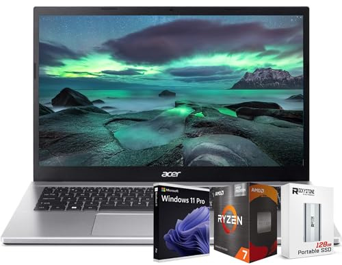 acer Aspire 3 Slim Business Laptop[Windows 11 PRO], 15.6 Full HD IPS, 6-Core AMD Ryzen 7 5700U (>i7-1255U), WiFi 6, RJ45, HDMI, W/Portable SSD(16GB|512GB SSD), Silver