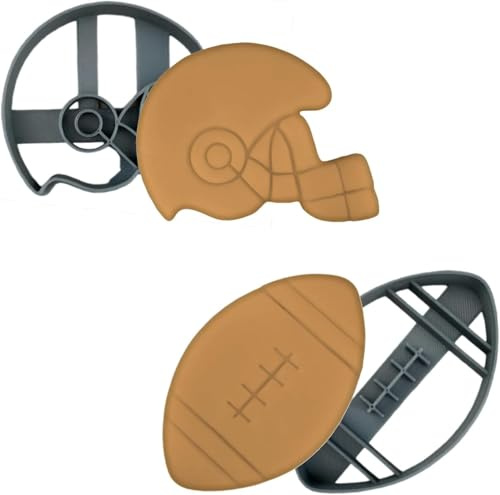 Moose Goods Football Cookie Cutter Set of 2 - Sports Cookie Cutters Shapes, Food Safe Plastic - Themed Football Cookie Cutters for Birthday Football Cookies - Football & Helmet (4.5 inch)