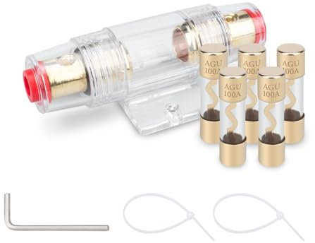 Innfeeltech 5 Pcs Fusible AGU 100A en verre plaqué or pour la sécurité de l'alimentation audio automobile avec 1 Pcs Porte-fusible AGU en ligne plaqué or
