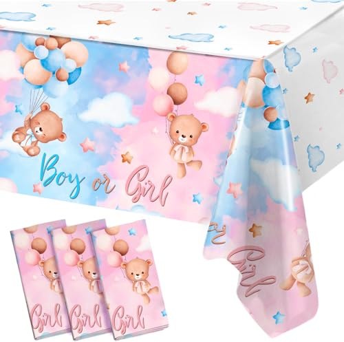 Gender Reveal Tischdecke, 3 Stück Baby Party Dekoration Tischdecke, Gender Reveal Party Deko Tischdecken, Boy or Girl Tischdecken, Table Cloth für Babyparty Boy or Girl Deko Baby Shower, 220 × 130cm
