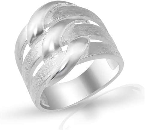 Cassini Geflochtener Ring aus 925er Sterling Silber, teil mattiert und teil poliert, breit, Damen Ring 3RAM