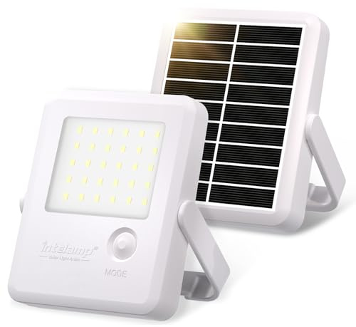 INTELAMP Faretti solari a led da esterno, 2 confezione Portatile Lampada da Campeggio 2000mAh Mini Luci Solari Esterne, Solare d'emergenza, Luce Bianca, Impermeabile per Giardino,Campeggio,Recinzione