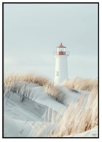 Dekomundo Strand Leuchtturm Poster, 50x70 cm zum Einrahmen moderne Wanddekoration für Wohnzimmer, Schlafzimmer und Büro