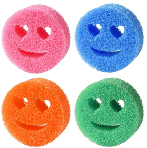 Küchenschwämme, 4 Stück, kratzfester Scheuerschwamm, Happy Face Schwamm