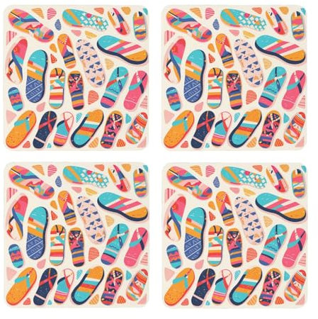 Bunte Flip-Flop-Untersetzer für Getränke, saugfähig, 4 Stück, für Tee, Kaffee, Holz, leichte und hitzebeständige Untersetzer mit Korkboden für Schutz, Zuhause
