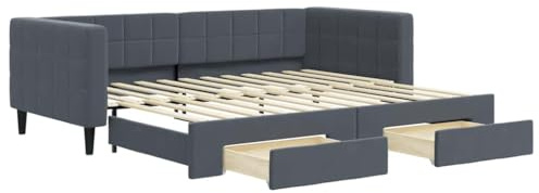 vidaXL Tagesbett Ausziehbar mit Schubladen Dunkelgrau 90x200 cm Samt