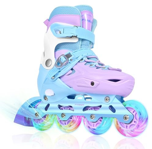 Einstellbare Kinder Inline-Skates für Mädchen mit Light Up Wheels, Roller Skates Blades für Jugend Kinder Indoor & Outdoor Anfänger (Violett, M)