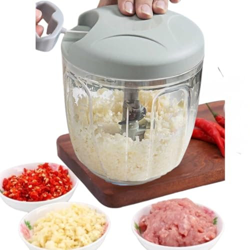 Multizerkleinerer Gemüseschneider manuell zwiebel zerkleinerer mit Seilzug 900ml vegetable chopper für Obst, Gemüse, Kräuter, Nüsse 5 Sekunden Fleischwolf Blitzhacker 5 Scharfe Edelstahlklingen (grün)