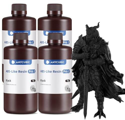 ANYCUBIC ABS-Like Resin Pro 2, Schwarz, 1kg, 4pcs | 3D Drucker Resin mit erhöhter Festigkeit & Zähigkeit, Hoher Präzision, Weitgehende Kompatibilität mit allen Resin 3D Druckern