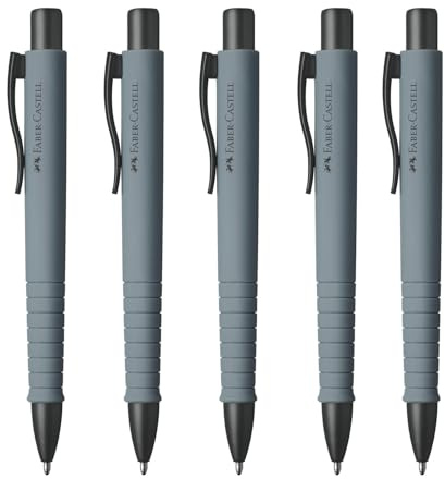 Faber-Castell - Kugelschreiber Poly Ball Urban Grey, 5 Stück | Auswechselbare XB Mine, dokumentenecht, ergonomische Dreikantform für komfortables Schreiben