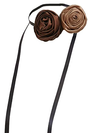 ZORESCOLEO Braune Blumen-Halskette, Schnürung, Blumen-Choker-Halsketten, handgefertigt, Rose, Blumenhalsketten, modisch, für Damen und Mädchen