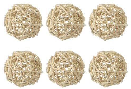 QUARKZMAN 6 Stück Rattan Deko Kugeln, 60 mm Dekokugel Wicker Rattan Ball Wellensittich Spielzeug Vogelspielzeug Hochzeitsfeier Mittelstücke Hausdekoration, Holz