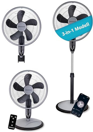 Könighaus 3-in-1 Ventilator – Stand-, Tisch- & Wandmontage | WLAN Smart Home (Alexa, Tuya) | Fernbedienung | Oszillierender Standventilator | Timer | Natürlicher Luftstrom | Starke Kühlung bis 20 m