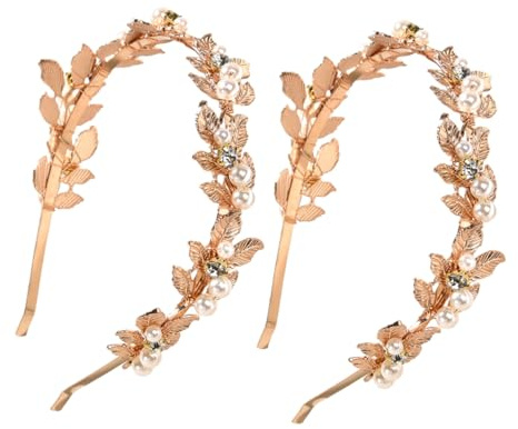 Hemobllo 2stücke Perlenquasten-stirnband Mit Blumen Und Blattkronen-design Haarschmuck Für Braut Und Hochzeit Für Langlebigen Gebrauch Bequem Und Leicht Für Bräute Und Brautjungfern