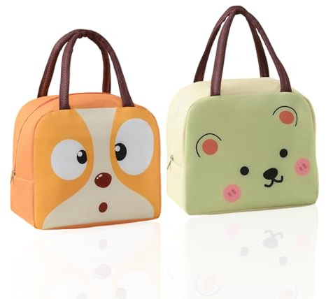 DEANKEJI Nevera Portatil Pequeña de dos Piezas, Lancheira Termica de Tela Oxford, Tartera Comida Trabajo Diseño de Dibujos Animados, Forrado con Papel de Aluminio